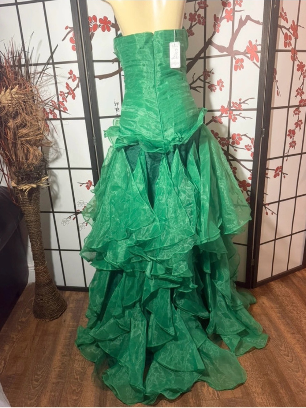 Emerald Strapless Ruffled Formal Gown - Picture 2 of 2